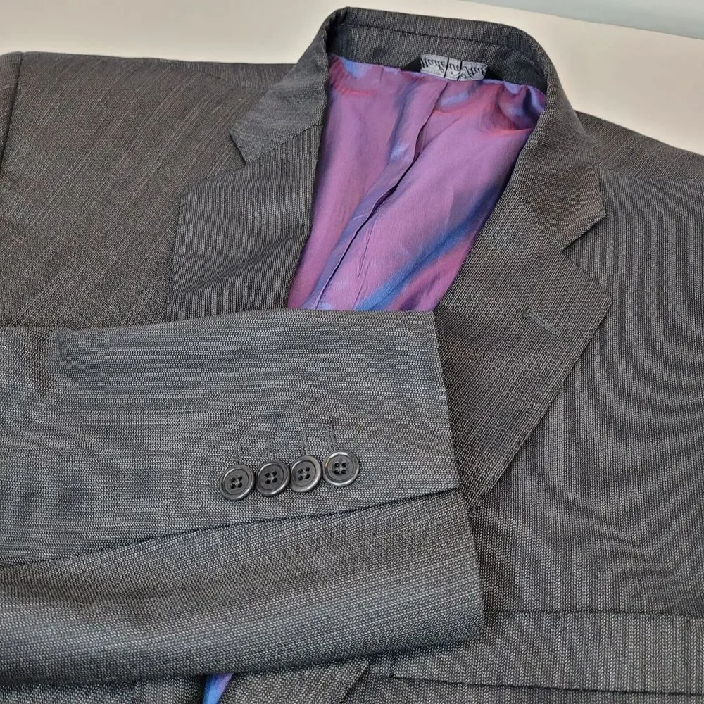 Saks Fifth Avenue RED Blazer Men 44L Grey Ermenegildo Zegna Silk Wool Italy Trim